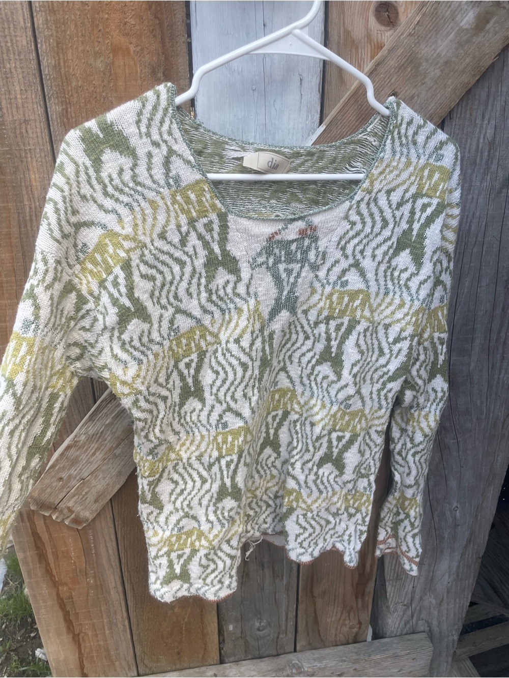 Olive & Cream Patterned Doubleknit Women's Sweater